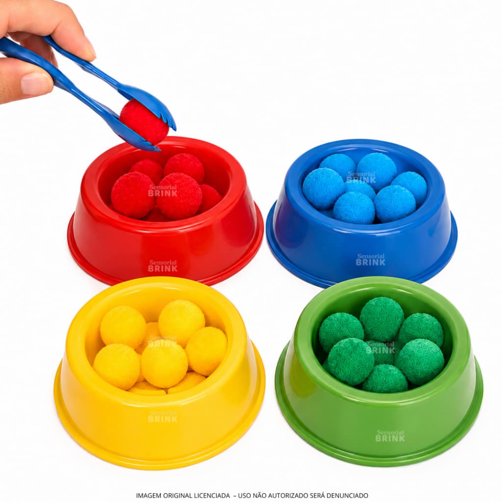 Kit de Coordenação Motora Montessori - Pinça e Pompons - Brinquedo Educativo Infantil - potinhos coloridos