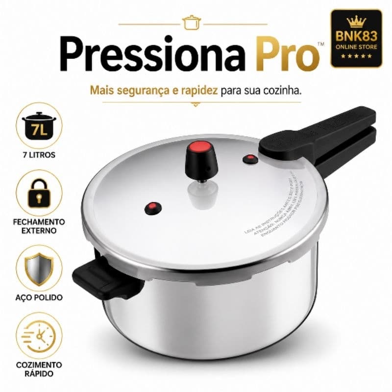 Panela de Pressão Pressiona Pro™ 7 Litros Fechamento Externo Aço Polido Alta Performance