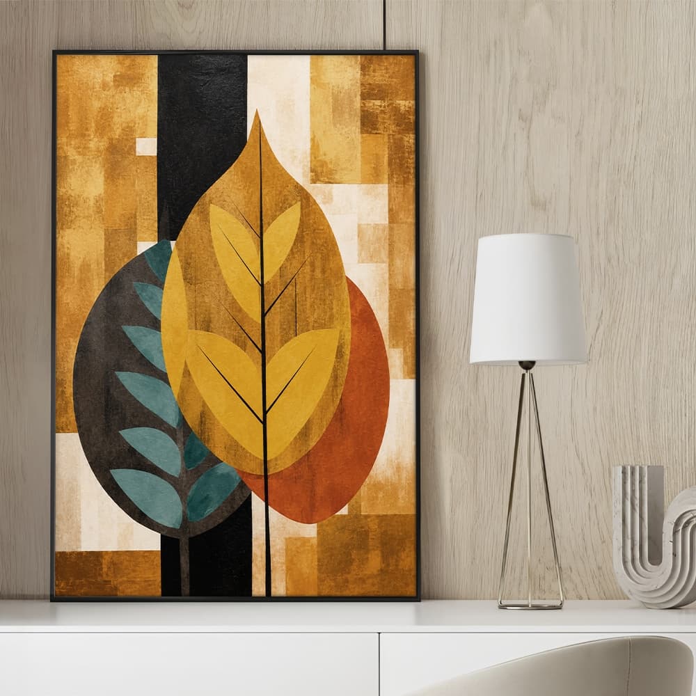 Quadro sem Vidro Floral Folhas Geométricas em Tons Outonais Quadro Decorativo