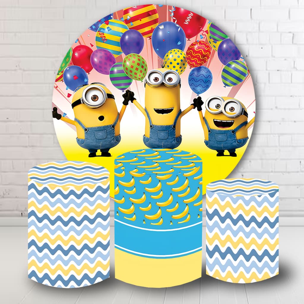 Kit Painel Decorativo + 3 Capas Cilindro Tema Minions Varios Temas Aniversário Festa