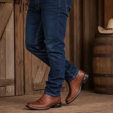 Bota Botina Texana Masculina Couro Legítimo Country Bordada Cano Curto Confortável Raça Country
