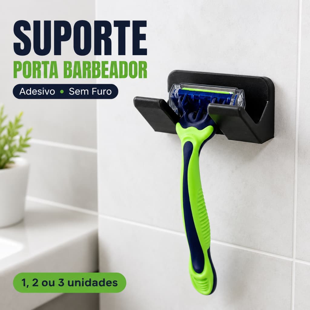 Suporte Porta Barbeador Adesivo Sem Furo para Banheiro – Organizador de Parede
