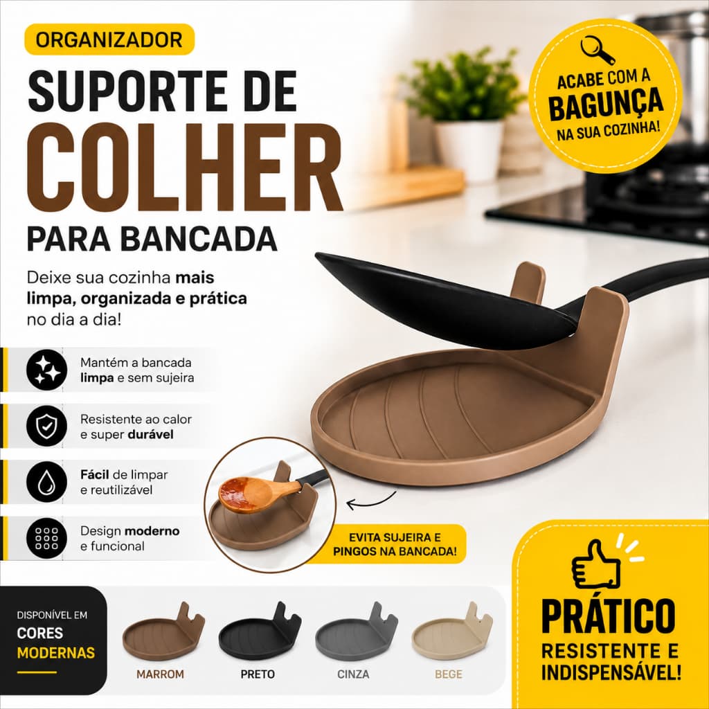 Suporte para Colher e Espátula de Bancada | Descanso para Utensílios