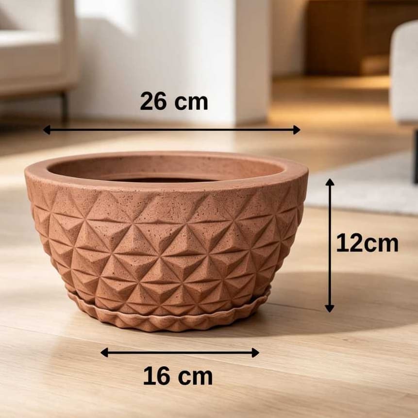 Vaso Decorativo em Polietileno para Planta Bacia Diamante Mini c/ Prato Coletor 26x13 Ideal Para Suculentas