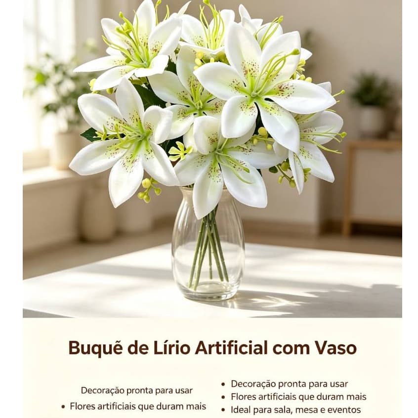 Lírio artificial com 5 flores por buquê, decoração para sala, casamento RM-2698