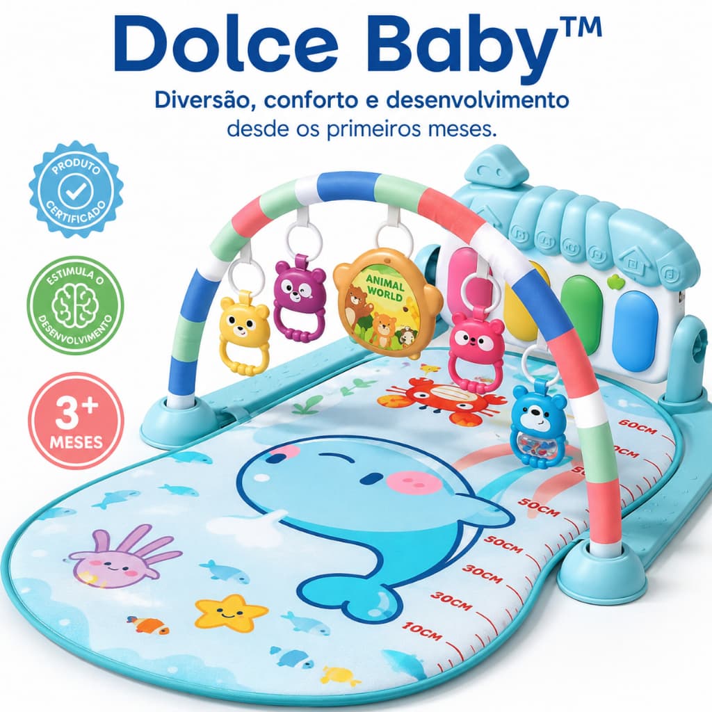Tapete de Atividades Bebê com Piano Musical Interativo Sensorial Educativo Acolchoado 3+ Meses Dolce Baby™