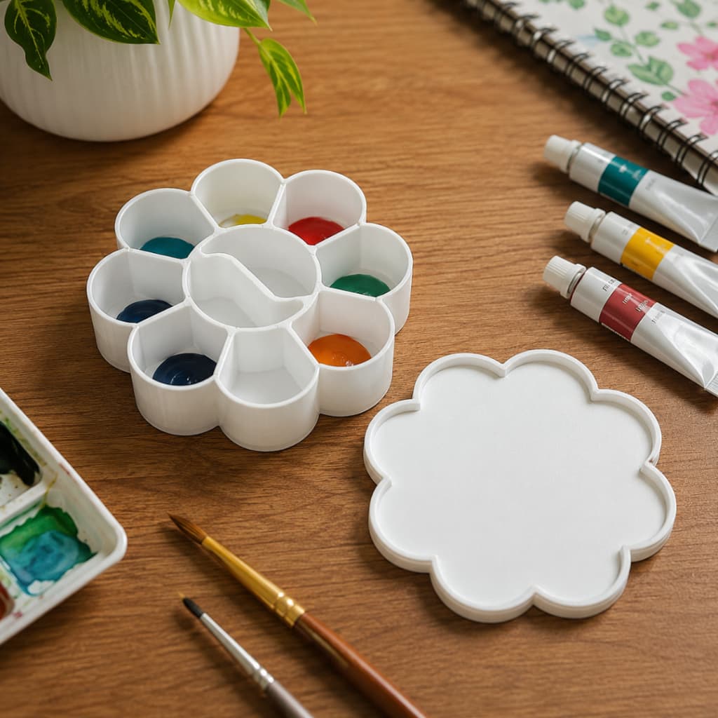 Paleta de Pintura Godê com Tampa Flor 10x10cm para Acrílica Guache Aquarela Armazena e Conserva Tintas