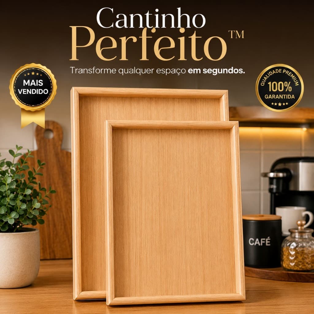 Kit 2 Bandejas de Madeira Retangulares Decorativas para Cantinho do Café, Lavabo, Cozinha, Mesa Posta e Decoração