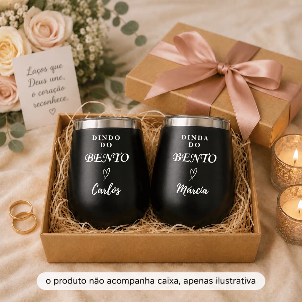 Kit 2 Copos Cuia Dindo e Dinda de Batismo Personalizado