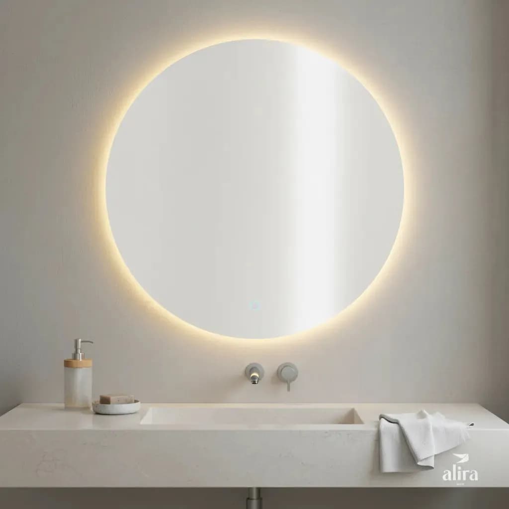 Espelho Redondo LED Touch 80cm de Diâmetro Branco Neutro Alira Home