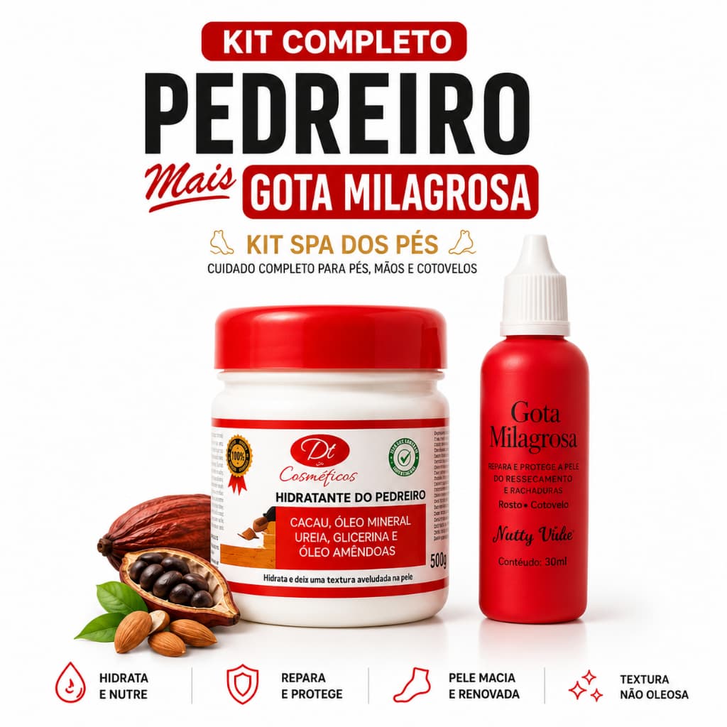 Kit Hidratante do Pedreiro 240g e Gota Concentrada Natty Vita  Hidratação Profunda para Pés, Mãos e Calcanhares Ásperos