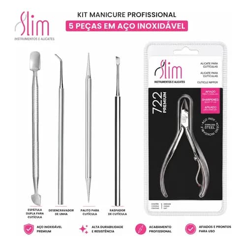 Kit Manicure 5 Peças (alicate + Palito 2x1 + Desencravador