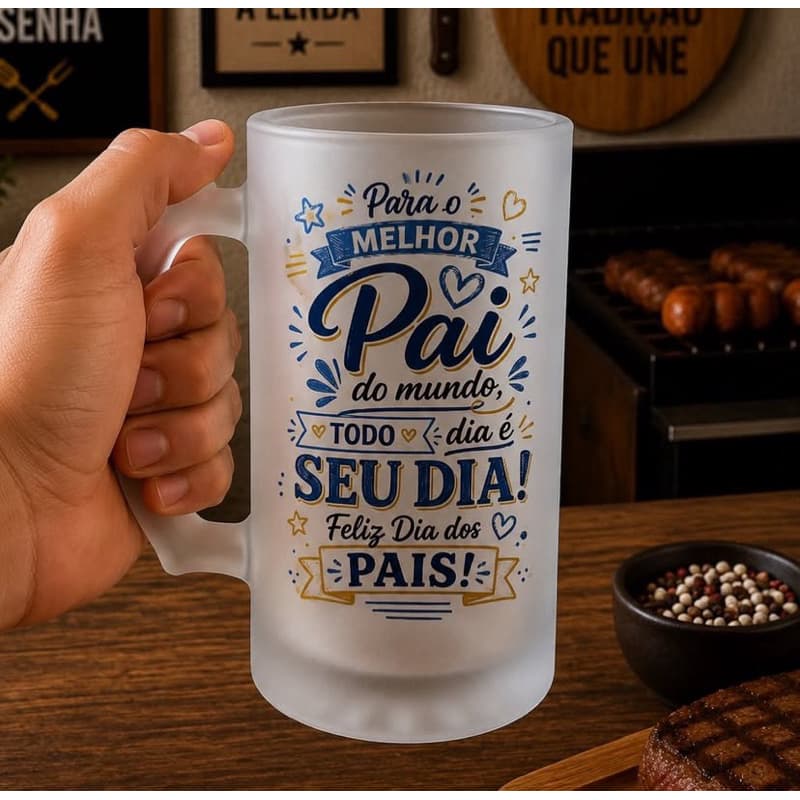 Caneca dia dos Pais Personalizada| CANECA DE VIDRO JATEADO