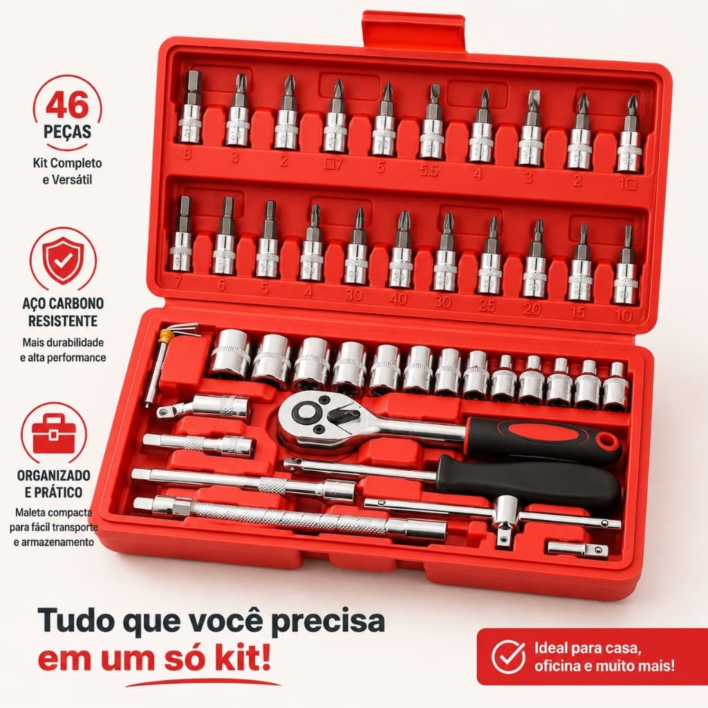 Kit 46 Chave Catraca Jogo De Soquetes Allen Torx Ferramentas Orbitta