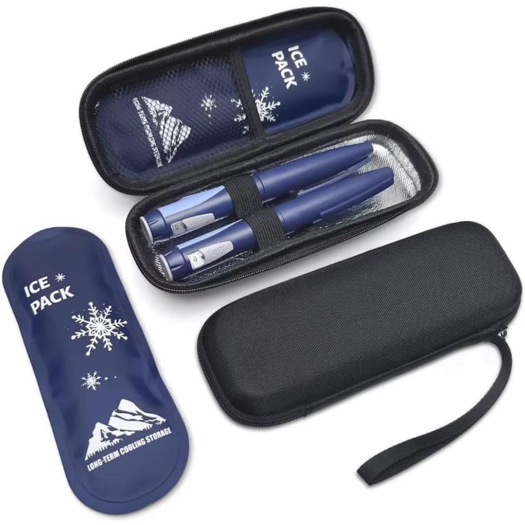 Kit Estojo Térmico P/ Insulina Mounjaro Ozempic Viagem + 2 Gelos - Transporte Seguro Medicamento Refrigerado em Bolsa