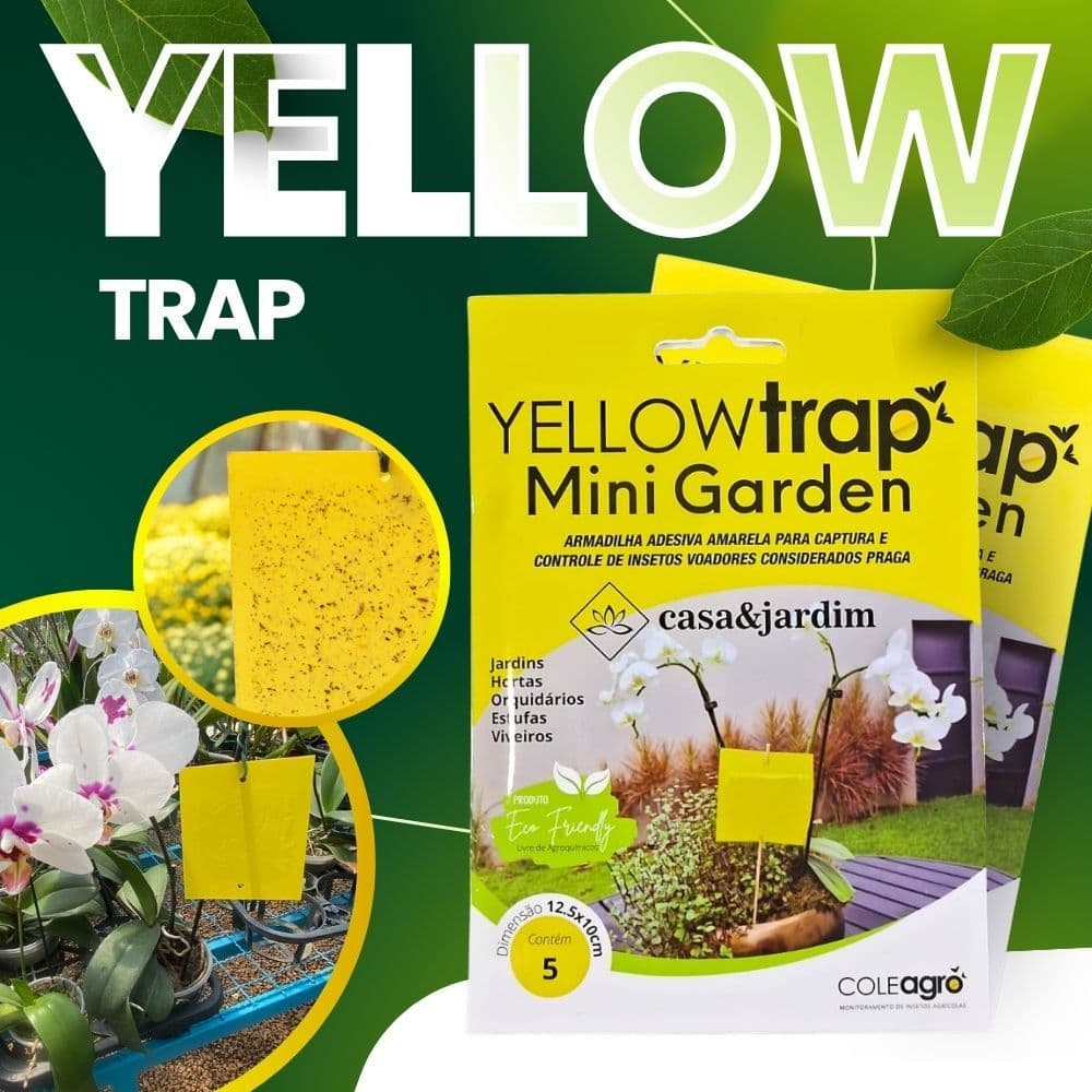 Armadilha Yellow Trap Mini Garden Kit 5 Unidades Amarela Placa Adesiva para Insetos Plantas Jardins
