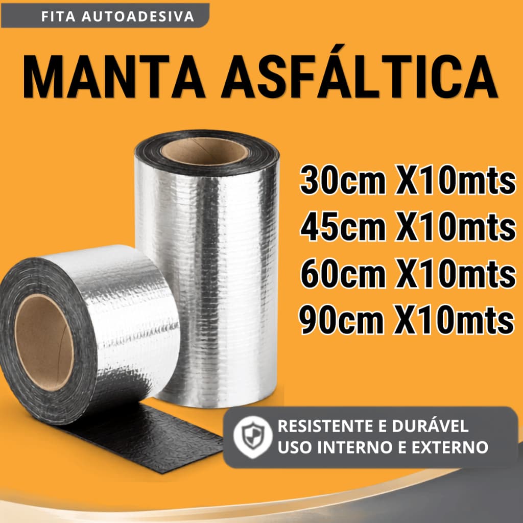 Manta Asfáltica Aluminizada Autoadesiva Q-Borg Q-Veda 10m Telhado Calha Rufo 30 45 60 90cm