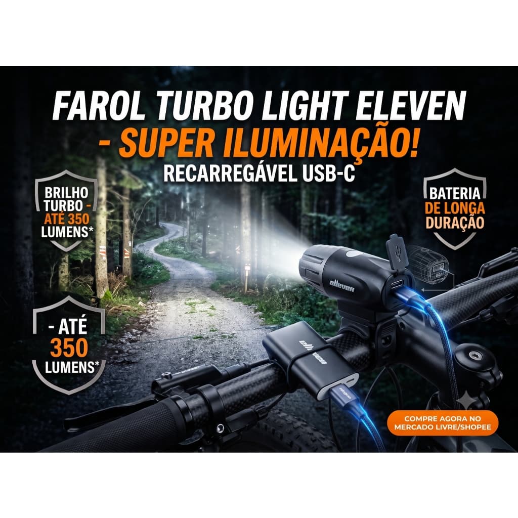 Farol Elleven Turbo Light: 350 Lúmens de Performance para Suas Trilhas!"