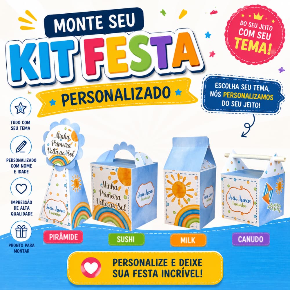 Kit Festa Personalizada - Lembrancinhas - Caixinhas Personalizadas (Pegue e Monte)