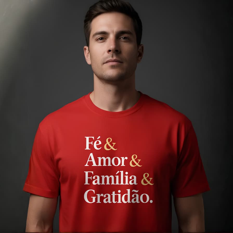 Camiseta Masculina e Feminina Fé Amor Família Gratidão Camisa Cristã Evangélica Algodão Blusa Casual Premium
