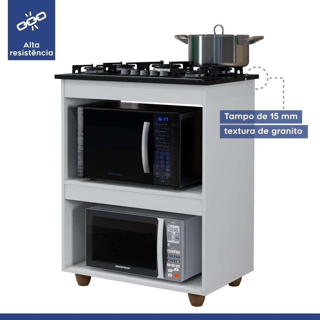 Balcão para Cooktop, 4 Bocas, Nicho para Forno e Micro-ondas, Ótimo para sua Cozinha