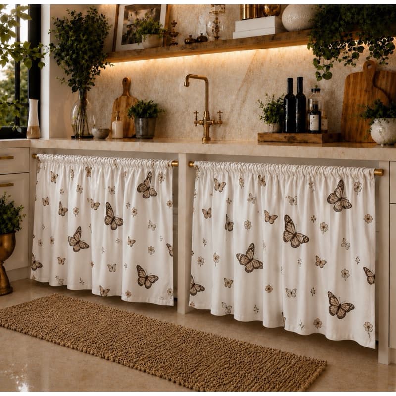 Cortina Pia 3,00x0,80 Estampada Cozinha Decorativa Sem ilhós Passante