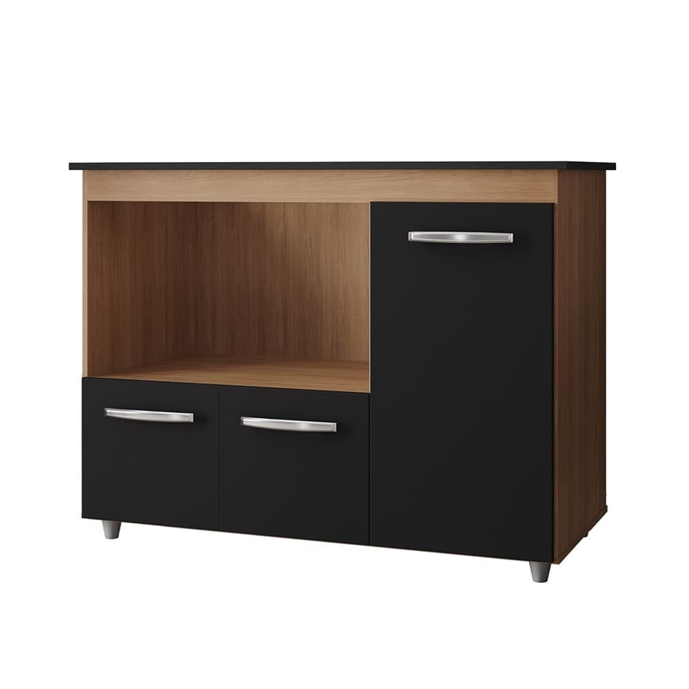 Balcão Ana Para Cooktop e Forno Micro-ondas 03 Portas Savana Preto Moblis