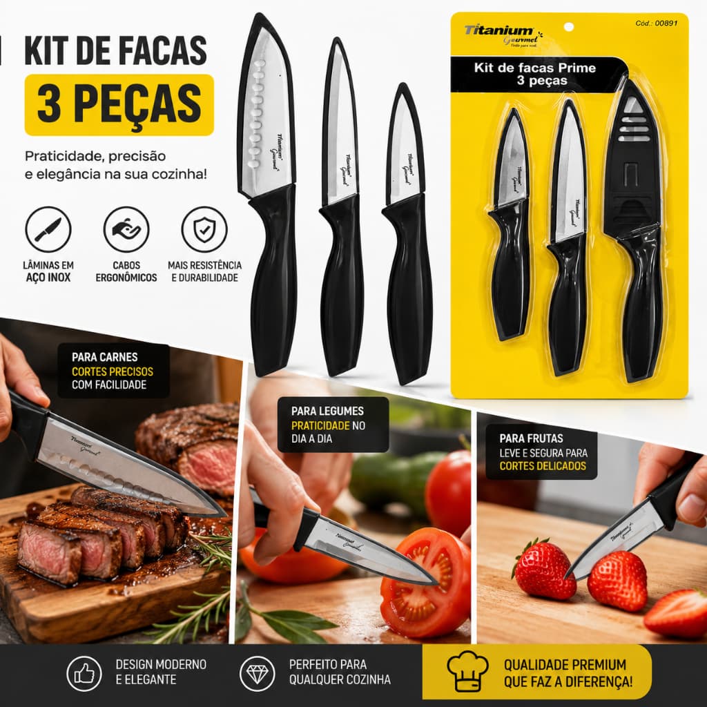 Jogo De Facas 3 Peças Prime 0	6891 Titanium