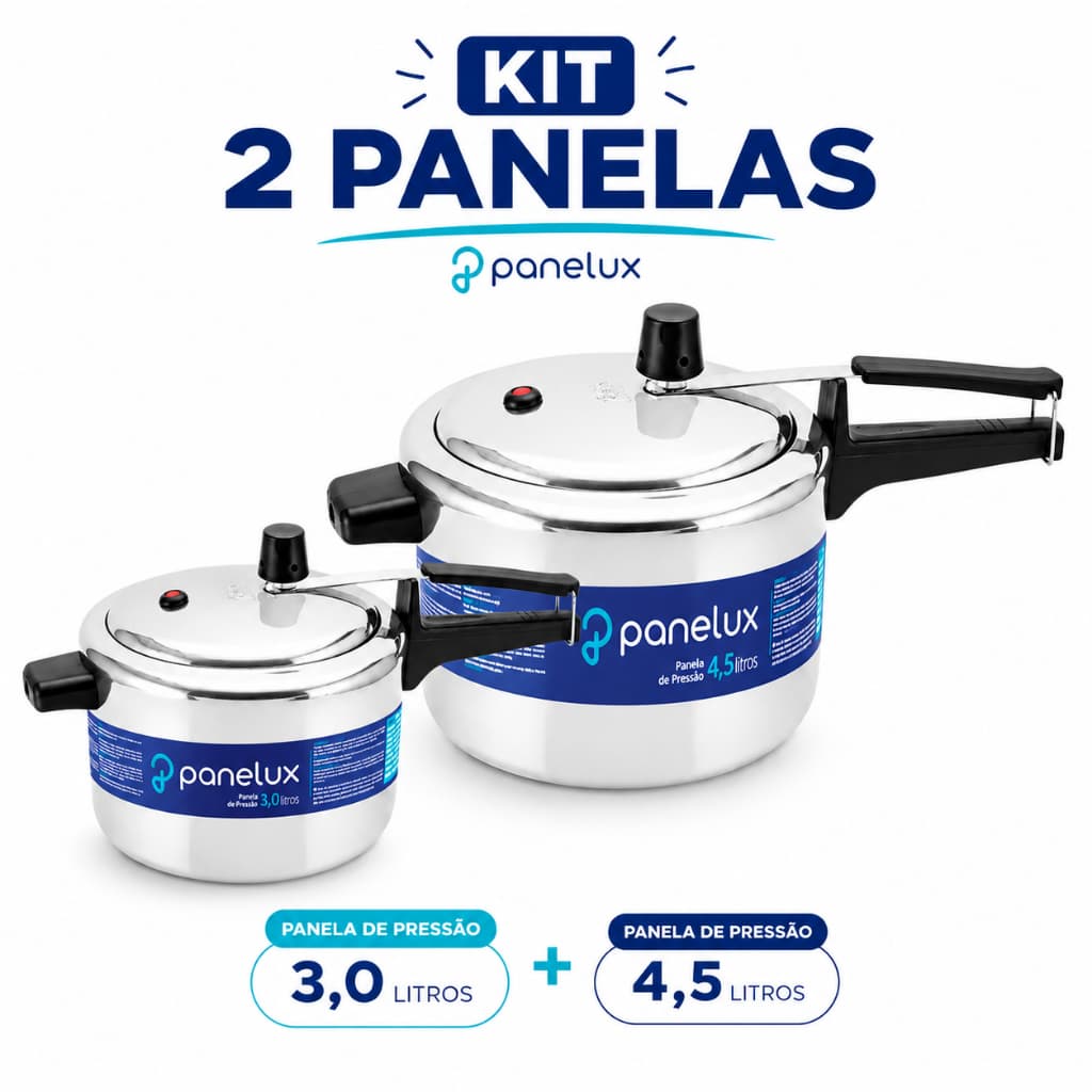 Kit 2 Panelas De Pressão 4,5 litros e 3,0 litros Panelux Fechamento Interno Linha Classic Alumínio Polido