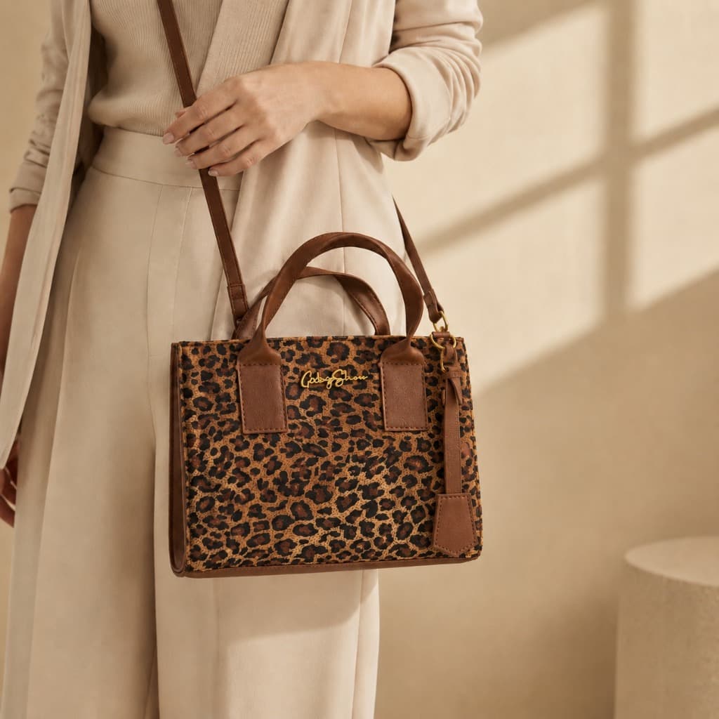 Bolsa Feminina Onça Pelinho Transversal de Ombro Gaby Show Versatil Moda Feminina