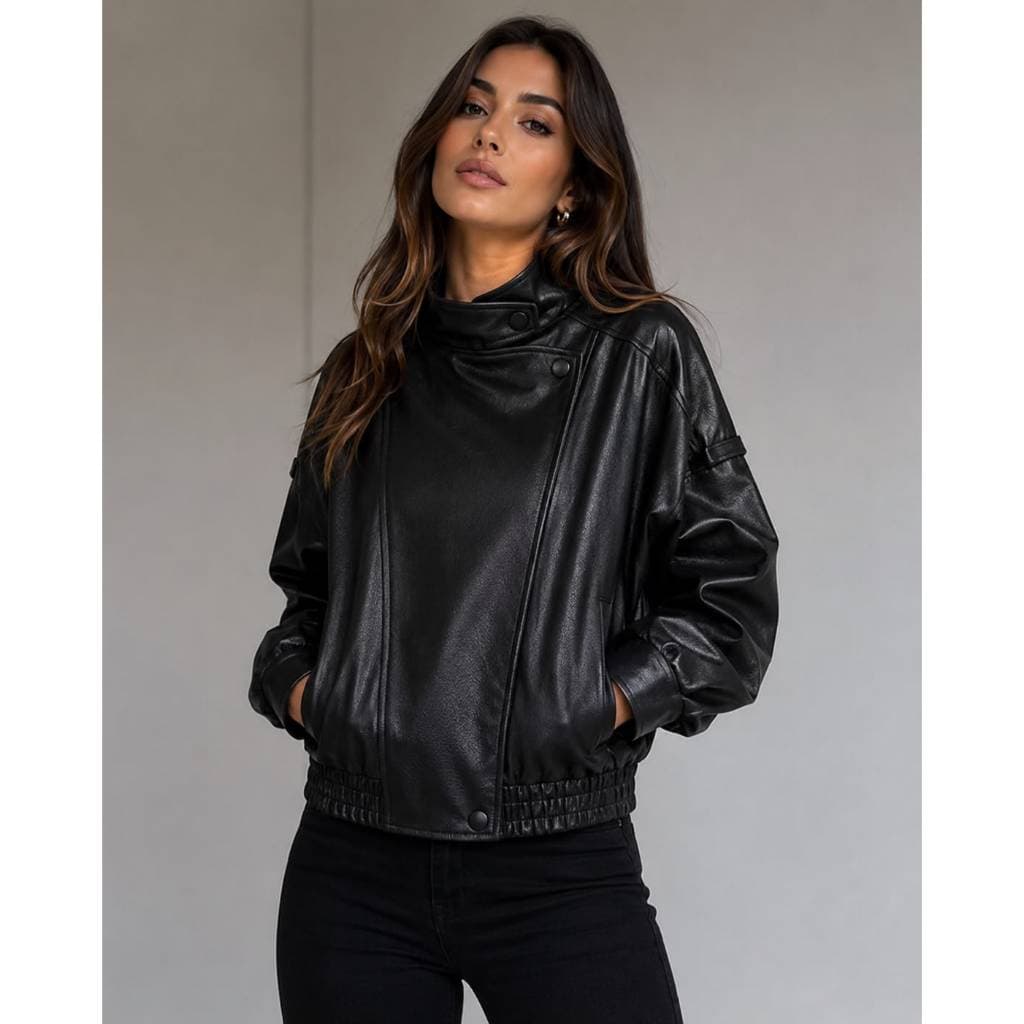 Jaqueta Zar Oversized Gola Alta Couro PU - Estilo e Conforto