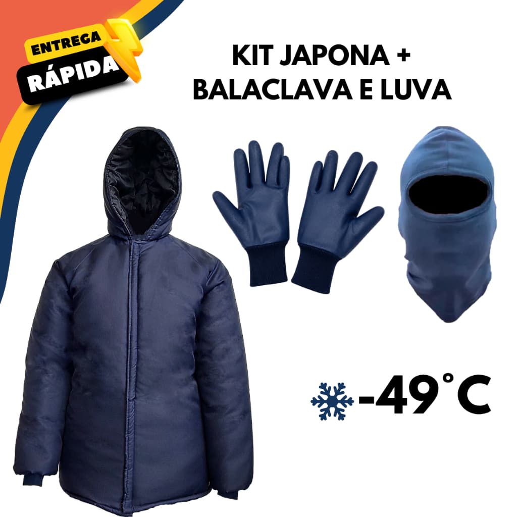 Kit EPI Câmara Fria Japona Frigorífica Luva Térmica Balaclava Proteção Térmica Frigorífico Até -49°C