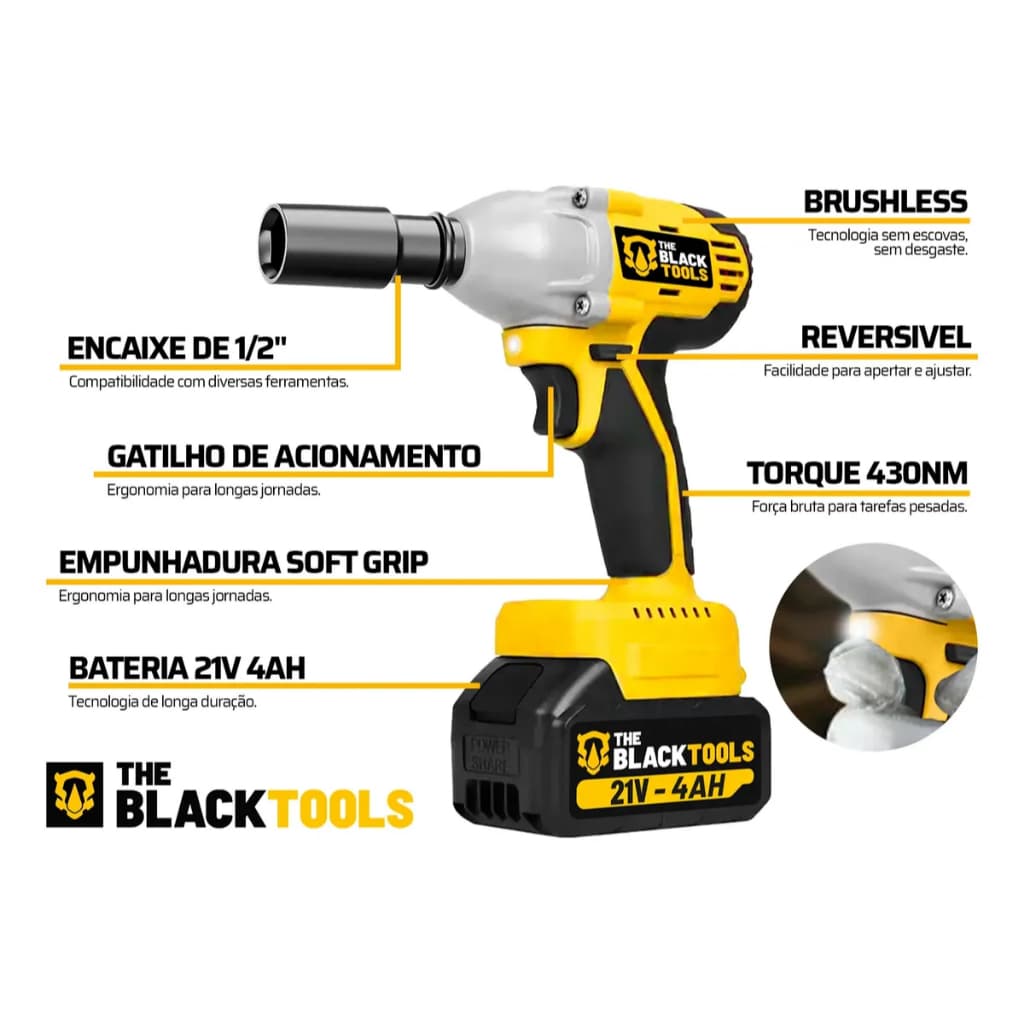 Chave De Impacto Bateria 1/2 21v Brushless Profissional TB-B1I