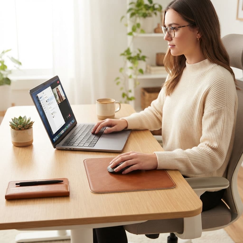 Mouse Pad 20x20 Couro Sintético Deskpad Proteção para Mesa Escritório Home Office + PORTA COPO