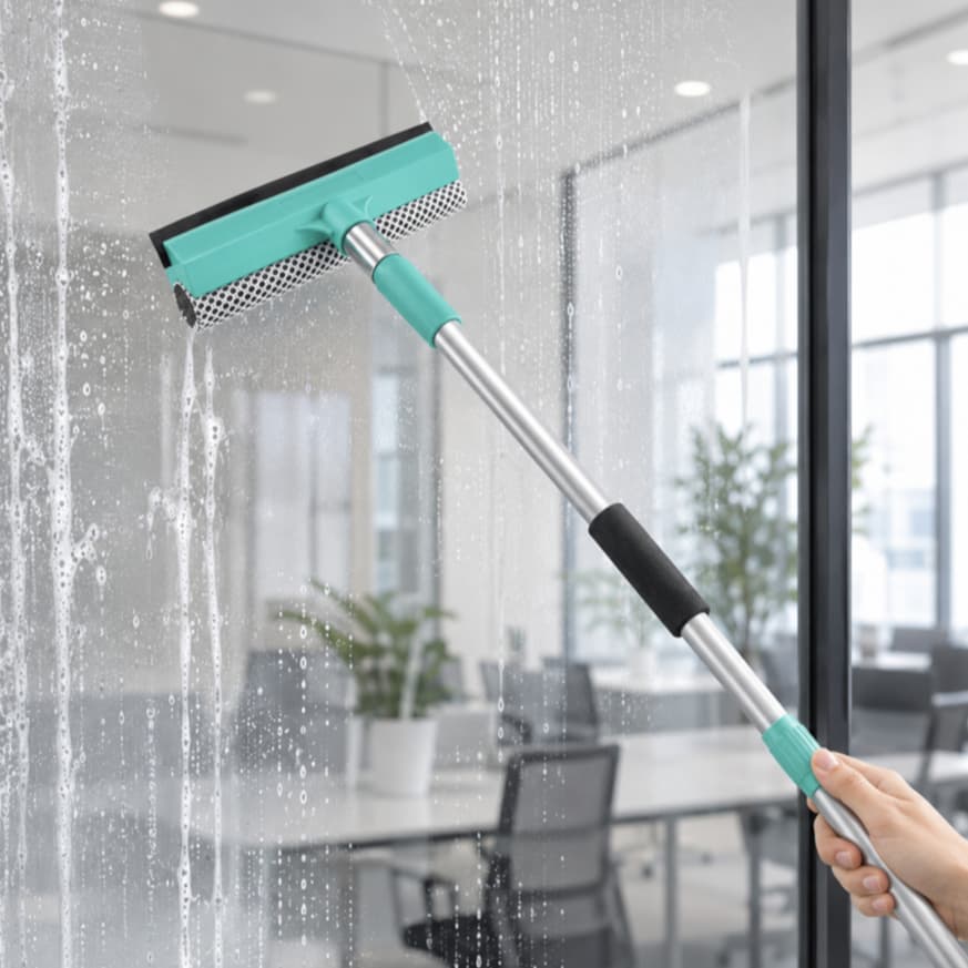 Rodo Limpador de Vidro 2 em 1 Dupla Face com Esfregão e Cabo extensivel até 90cm