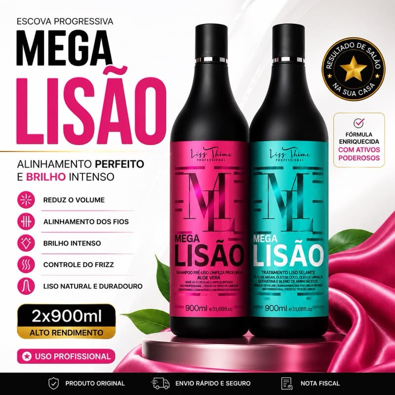 Escova Progressiva Mega Lisão Liss Thime 2x900ml Com Formol Alinhamento Capilar Profissional