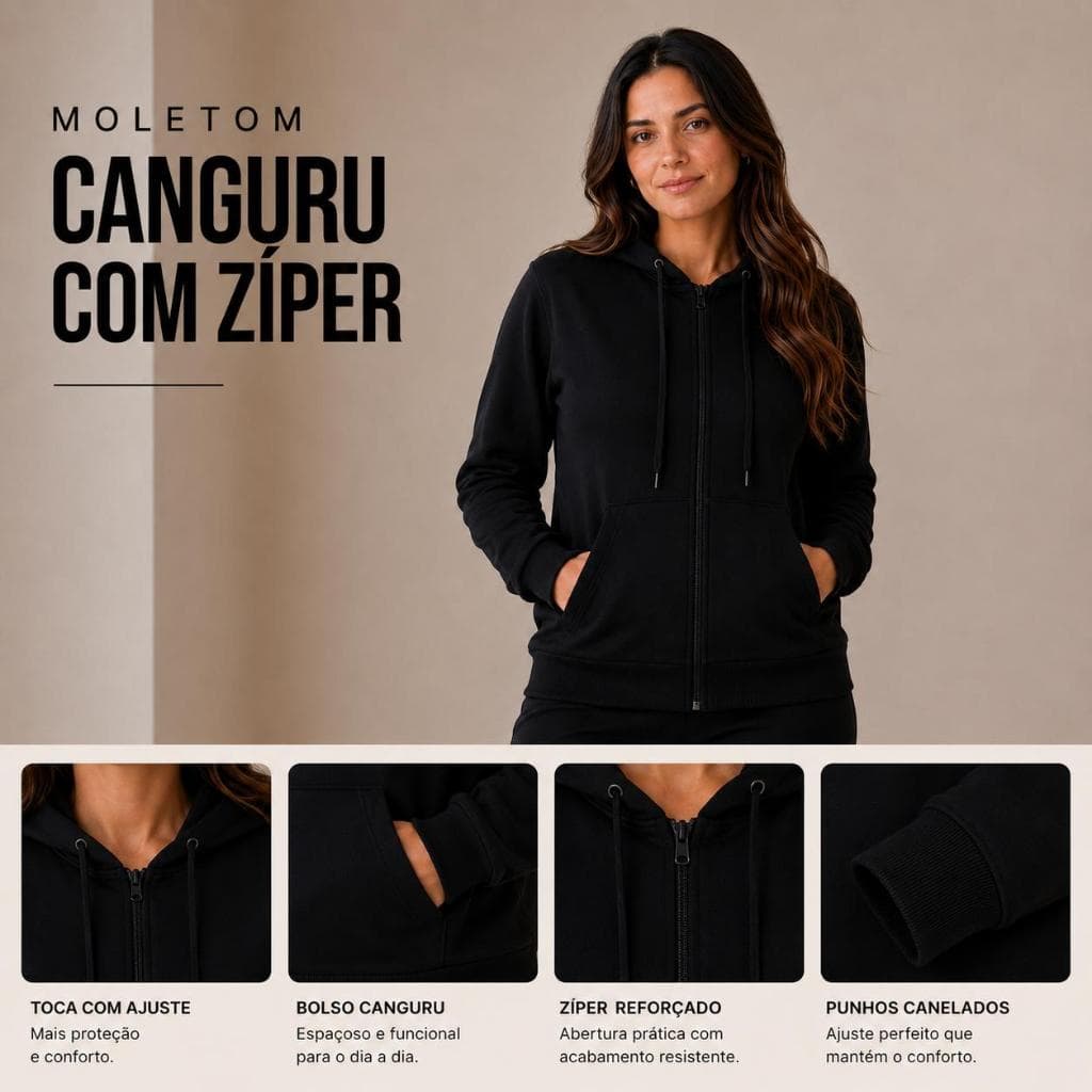 Moletom Feminino com Zíper Flanelado | Casaco de Frio com Capuz | Jaqueta Feminina Estilosa | Envio Imediato | Academia