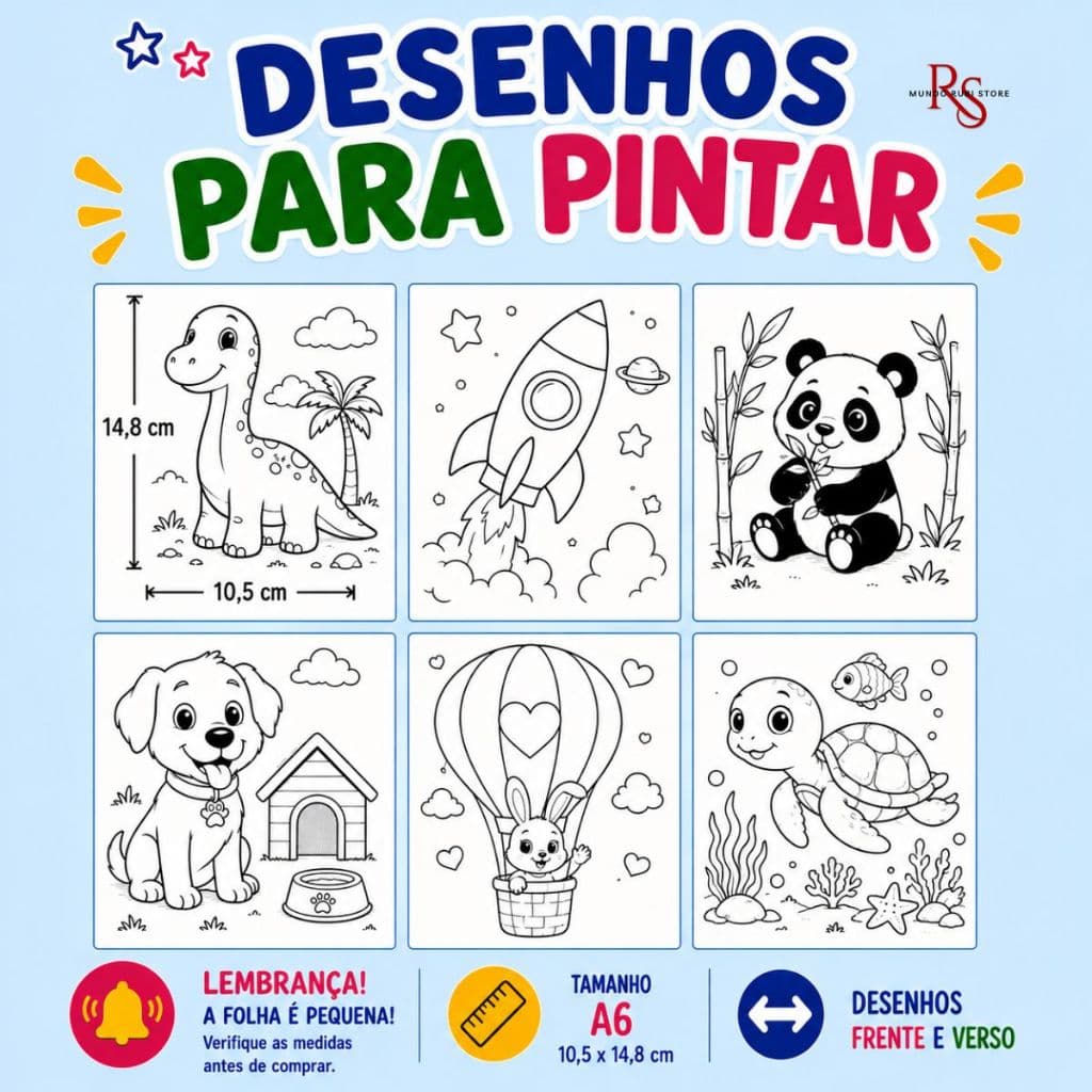 50 - 500 Desenhos Variados A6 (10,5x14,8cm) Temas Aleatórios Para Pintar E Colorir