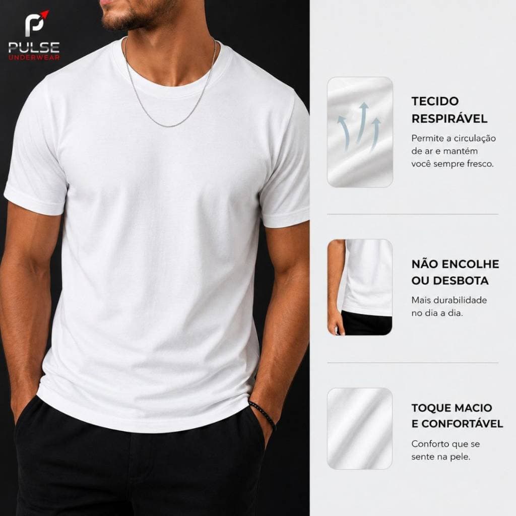 Camiseta Masculina 100% Algodão Premium Camisa Básica Conforto Branca