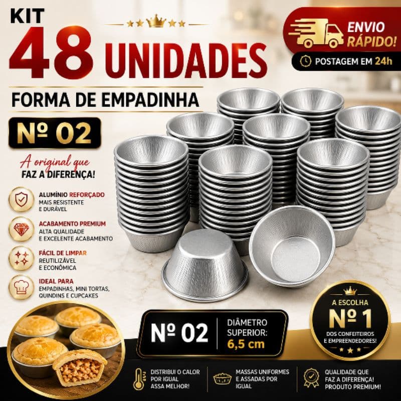 Kit 48 Forminha Empada Nº2 em Aço Inox Fácil De Limpar | Ideal Para Empadinha e Salgados