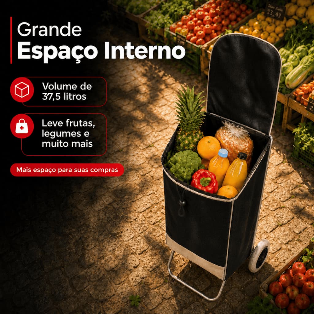 Carrinho de Compras Feira Mercado Dobrável 30 kg Grande Dobrável Portátil
