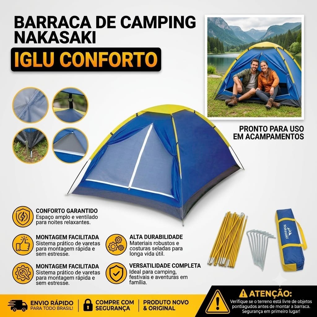 Barraca Iglu Nakasaki NK145205 Impermeável com Mosquiteiro para 2 a 3 Pessoas