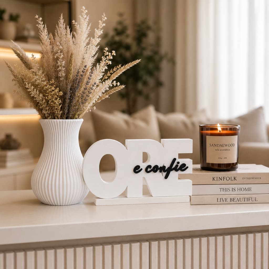 Kit Decorativo “Ore e Confie” + Vaso Fé Design Moderno Decoração Vaso e Letreiro Decoração Pequena e Delicada Cristã