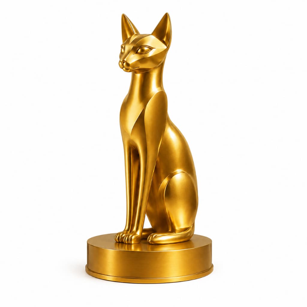 Gato Egípcio Dourado Decoração 3D Estátua Bastet Enfeite Místico Egito Presente Colecionável