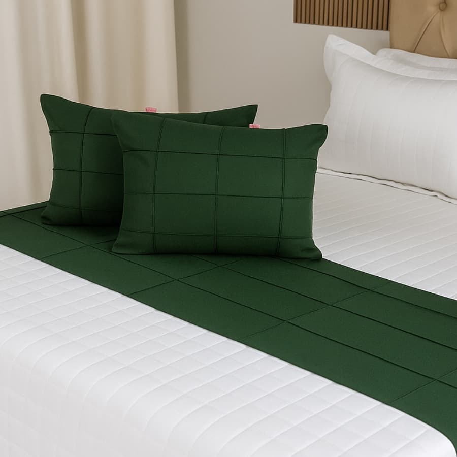 Kit Peseira Casal 3 Peças Suede Drapeada 1,85x45cm + 2 Capas Almofada Baguete Cores Lisas