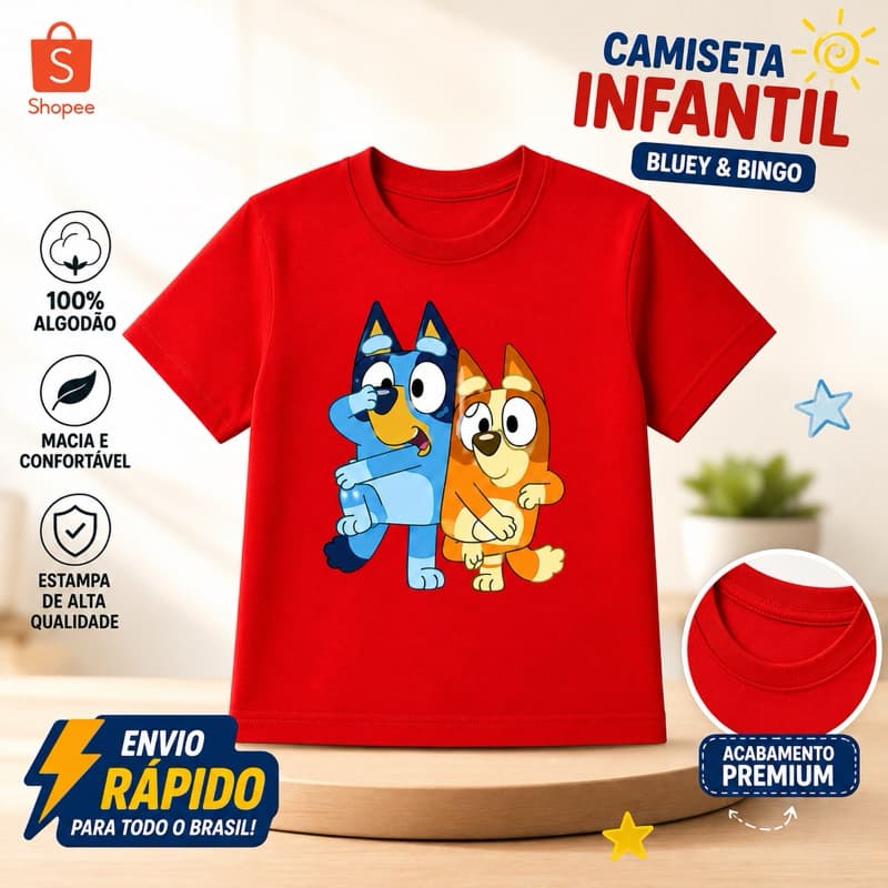 Camisa Camiseta  Infantil Juvenil Blue e Bing Menino Menina Tamanho 02 ao 16  Desenho