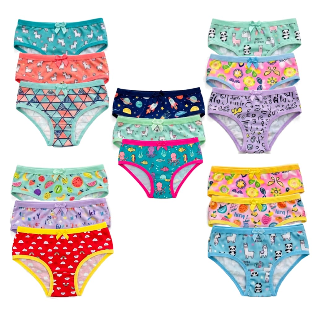 Kit Calcinha Infantil Juvenil Menina Moça Microfibra Macia Estampada Sortidas Forro 100% Algodão