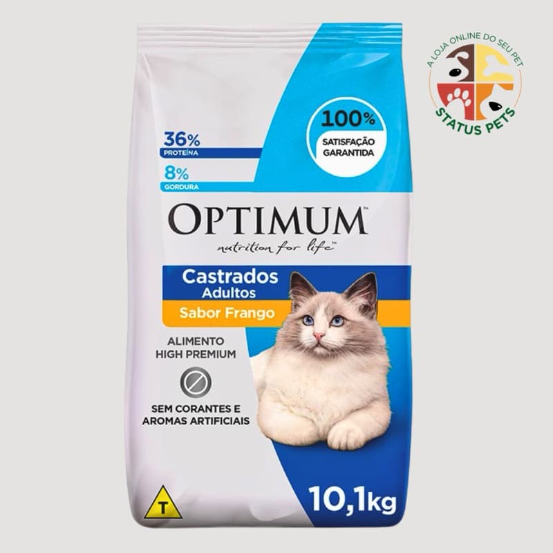 10.1Kg Ração Optimum para Gatos Adultos Castrados Frango
