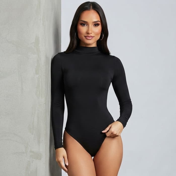 Blusa Feminina Cacharrel - Body Gola Alta Manga Longa - Suplex