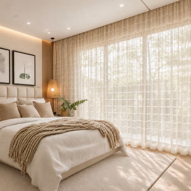 Cortina Voil Estampada Xadrez 3,00x1,70 – Ideal para Sala e Quarto